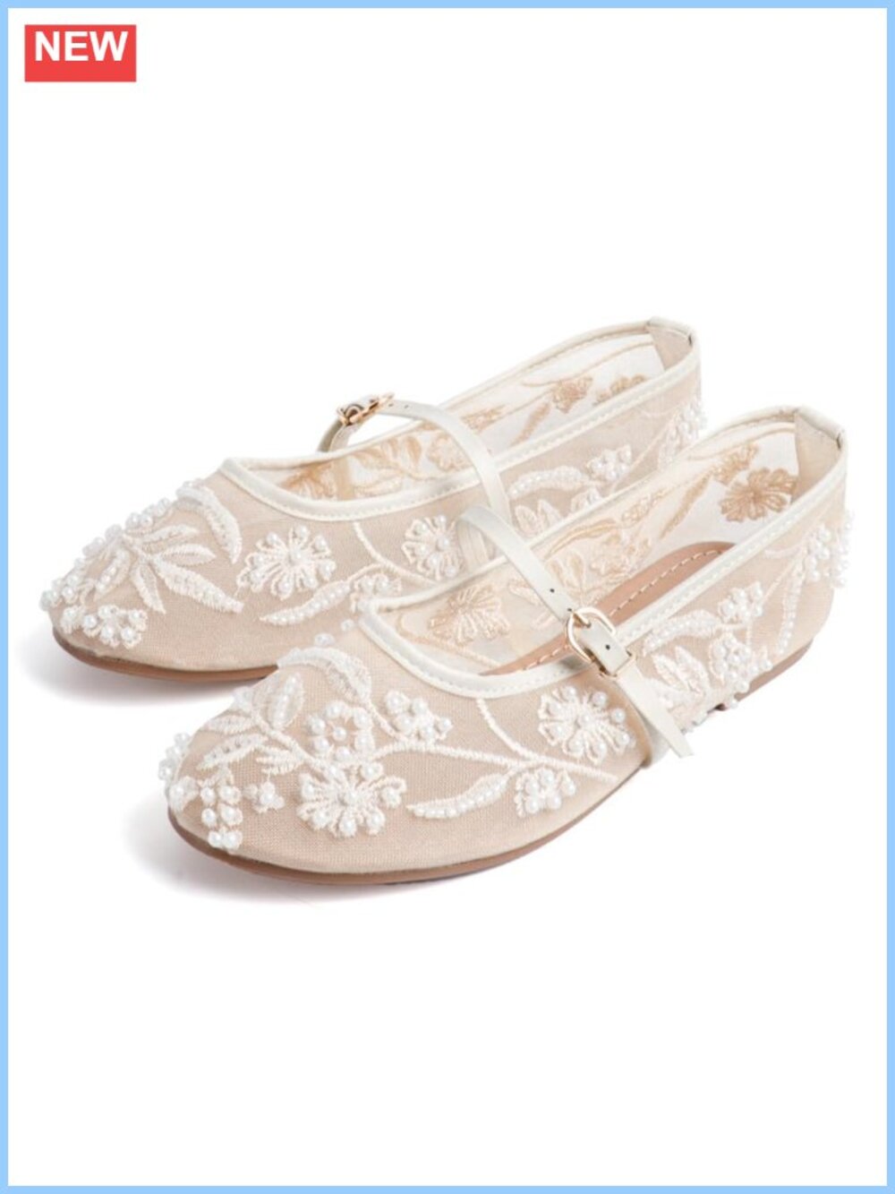 Women's Floral Mesh Ballet Flats Mary Jane Round Toe Slip On Comfort